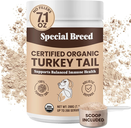 Certified Organic Turkey Tail Powder for Pets - Immune Support Blend for Dogs and Cats, 200g
