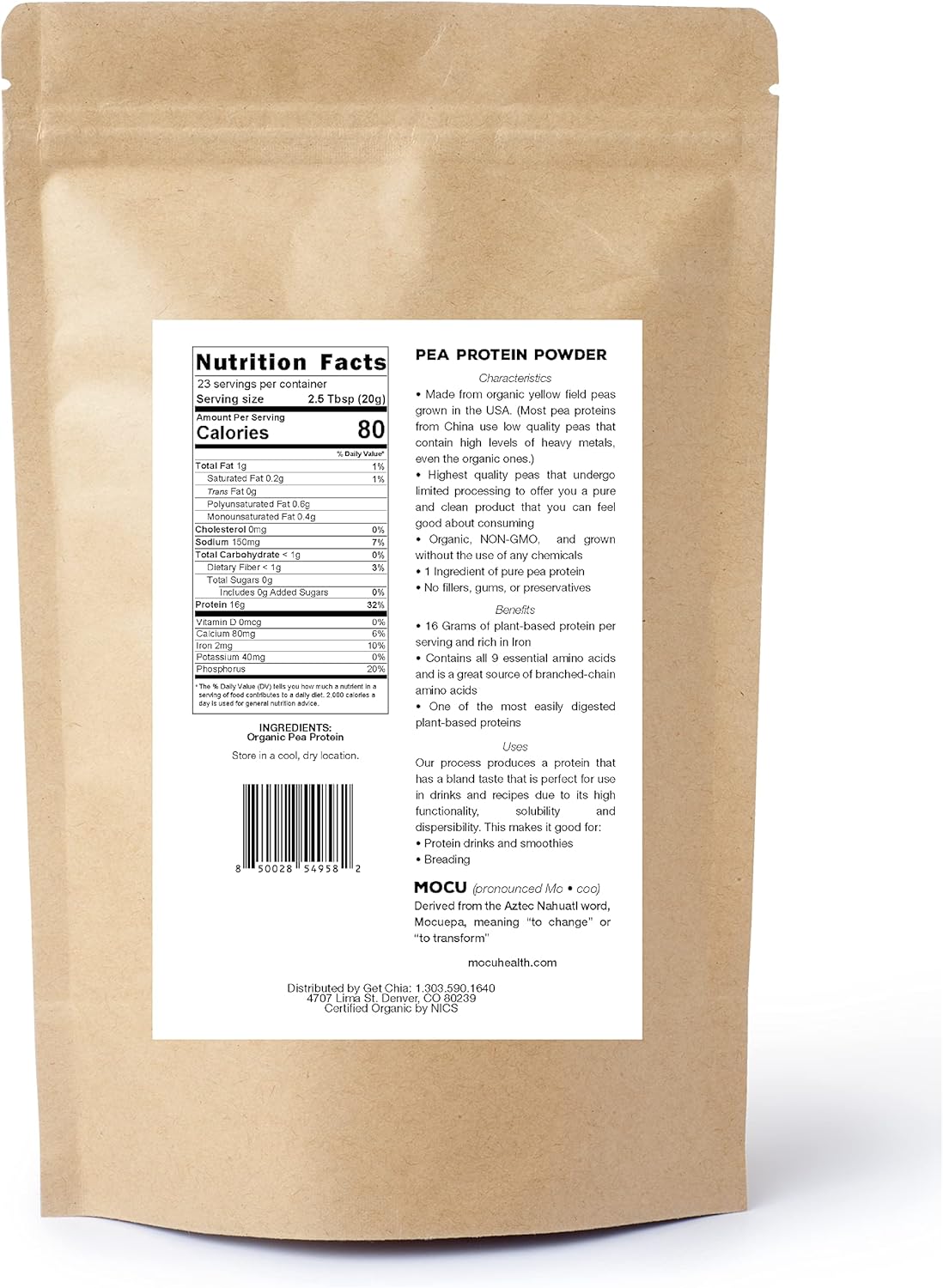 Certified Organic US Grown Pea Protein Powder I 80% Protein I 1 LB I Heavy Metals Tested I Daily Packaging