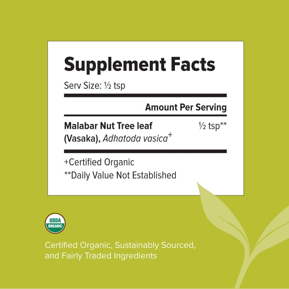 Certified Organic Vasaka Powder - 1/2 Pound - Supports Lung Function and Healthy Respiration