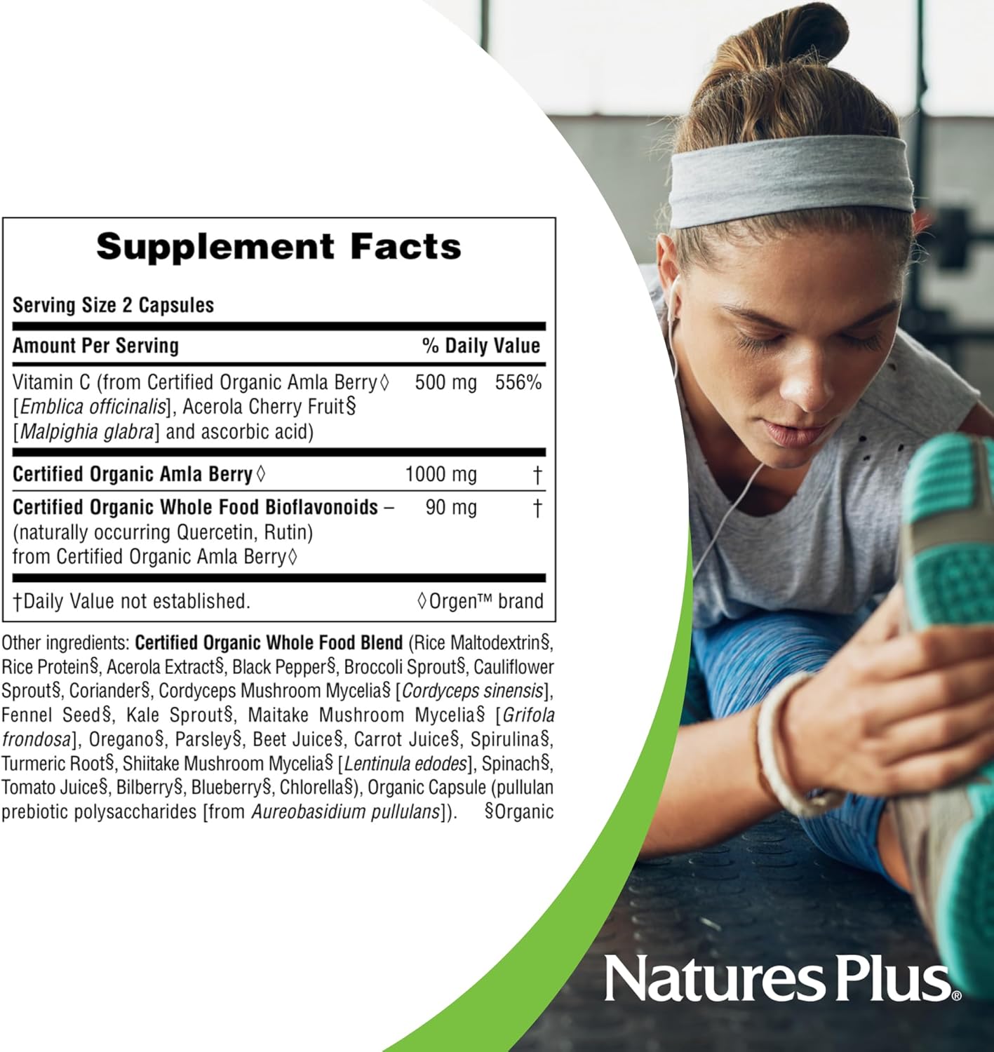 Certified Organic Vitamin C Capsules - Immune System Support - 120 Vegan Capsules - Non-GMO, Gluten Free - Natures Plus Source of Life Garden
