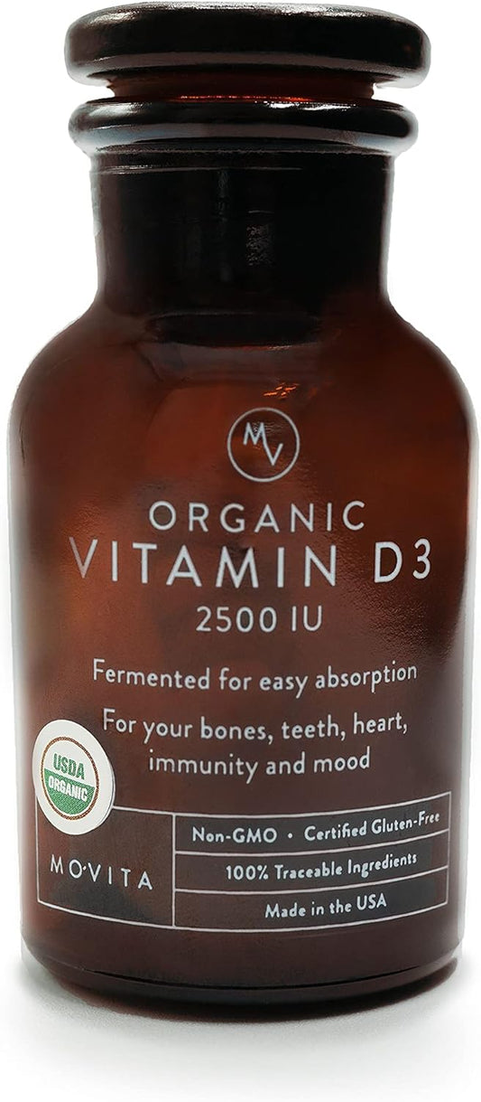 Certified Organic Vitamin D3 2500IU for Energy, Immune Health & Bone Strength - Vegan, Gluten-Free, Non-GMO - 30-Day Supply