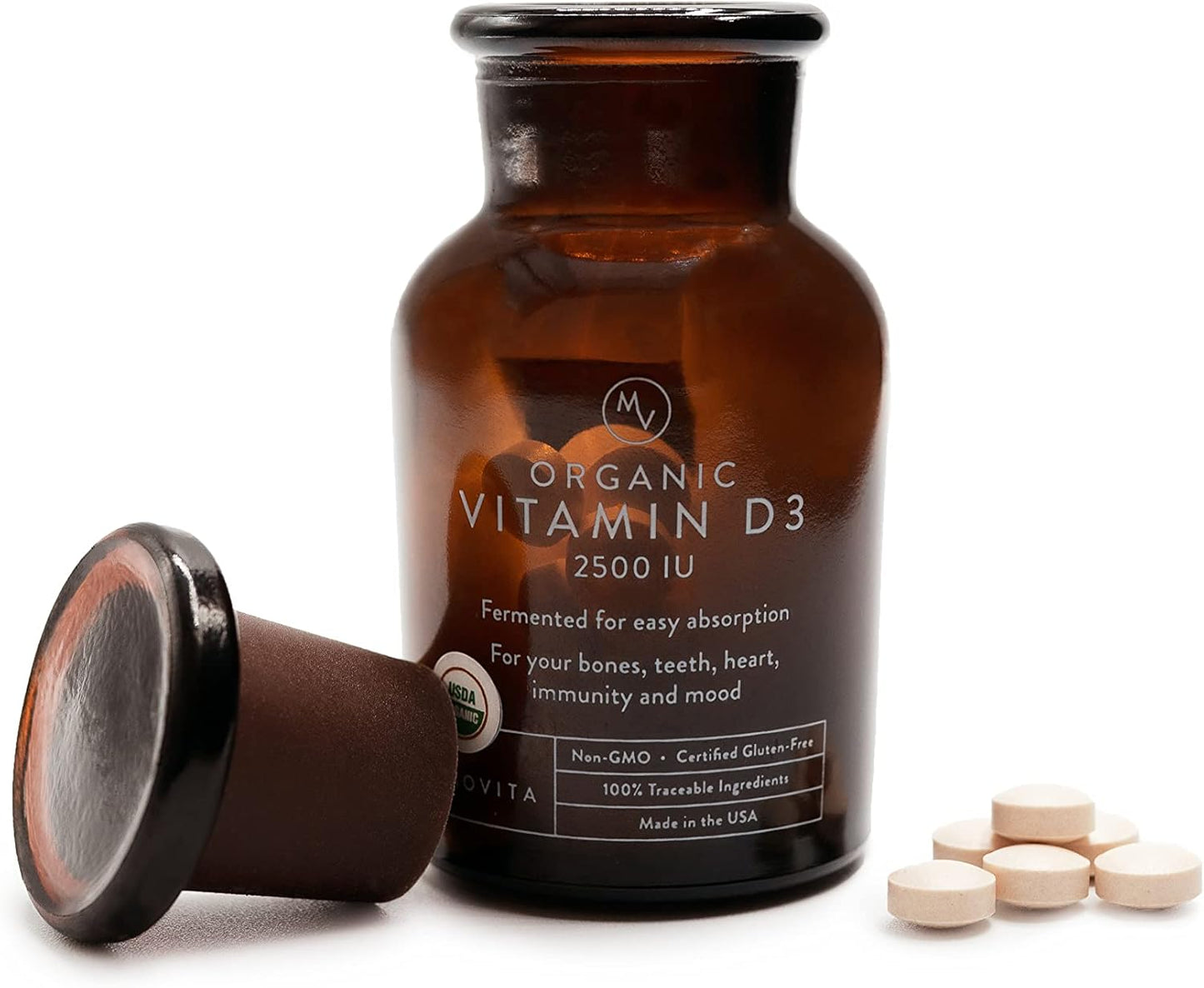 Certified Organic Vitamin D3 2500IU for Energy, Immune Health & Bone Strength - Vegan, Gluten-Free, Non-GMO - 30-Day Supply