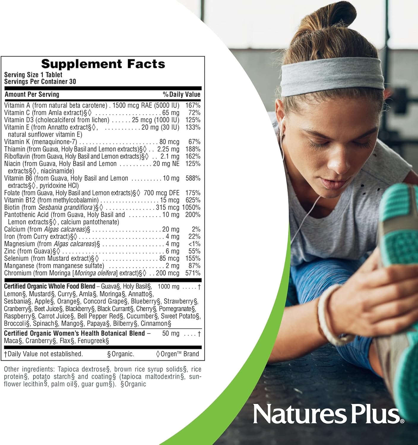 Certified Organic Women's Once Daily Multivitamin - Vegan Tablets with Whole Food Ingredients for Energy Boost - Vegetarian, Gluten-Free - 30 Servings