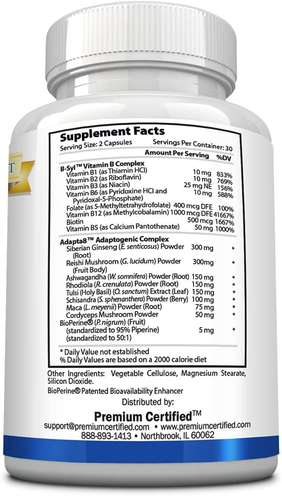Certified Premium EnergyMD Supplement - Vitamin B Blend, Adaptogenic Complex, Piperine - Natural Energy Booster - 60 Capsules - Non-GMO, Vegan, USA Made