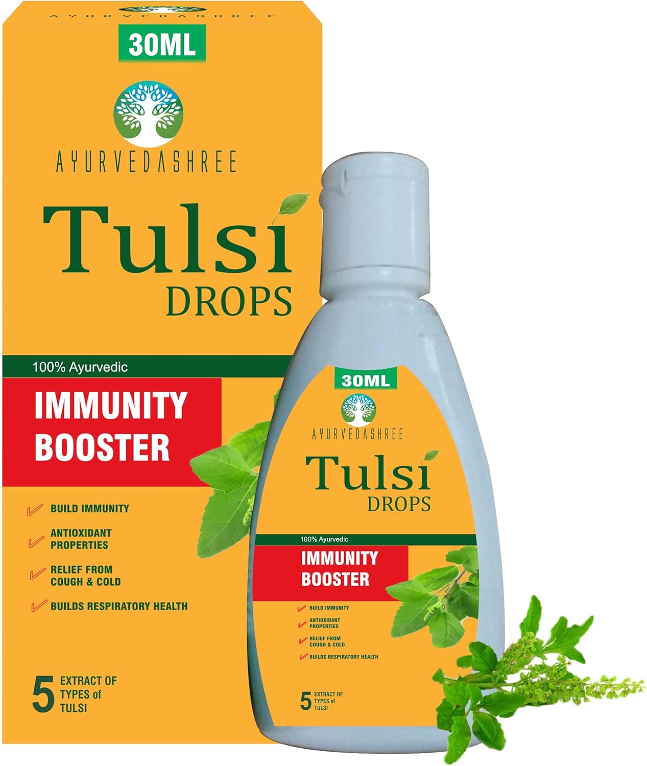Certified Rare Tulsi Holy Basil Immunity Booster Drops 30 ML Pack - Natural 5 Varieties of Tulsi