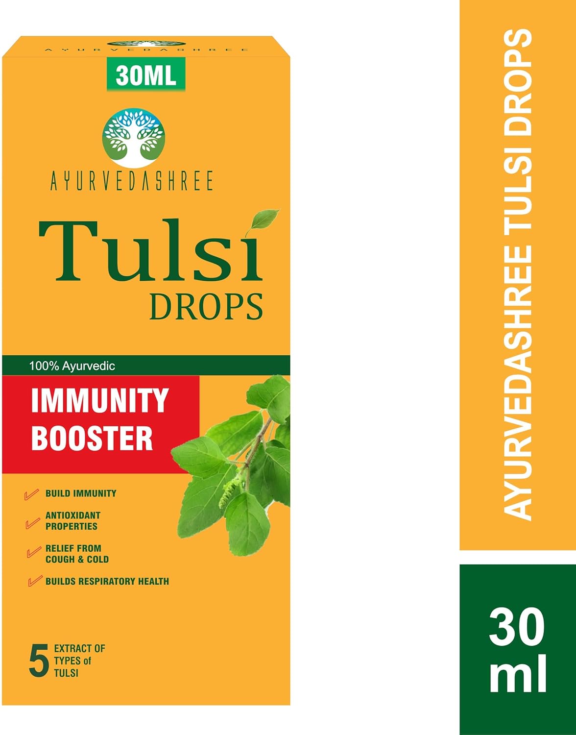 Certified Rare Tulsi Holy Basil Immunity Booster Drops 30 ML Pack - Natural 5 Varieties of Tulsi