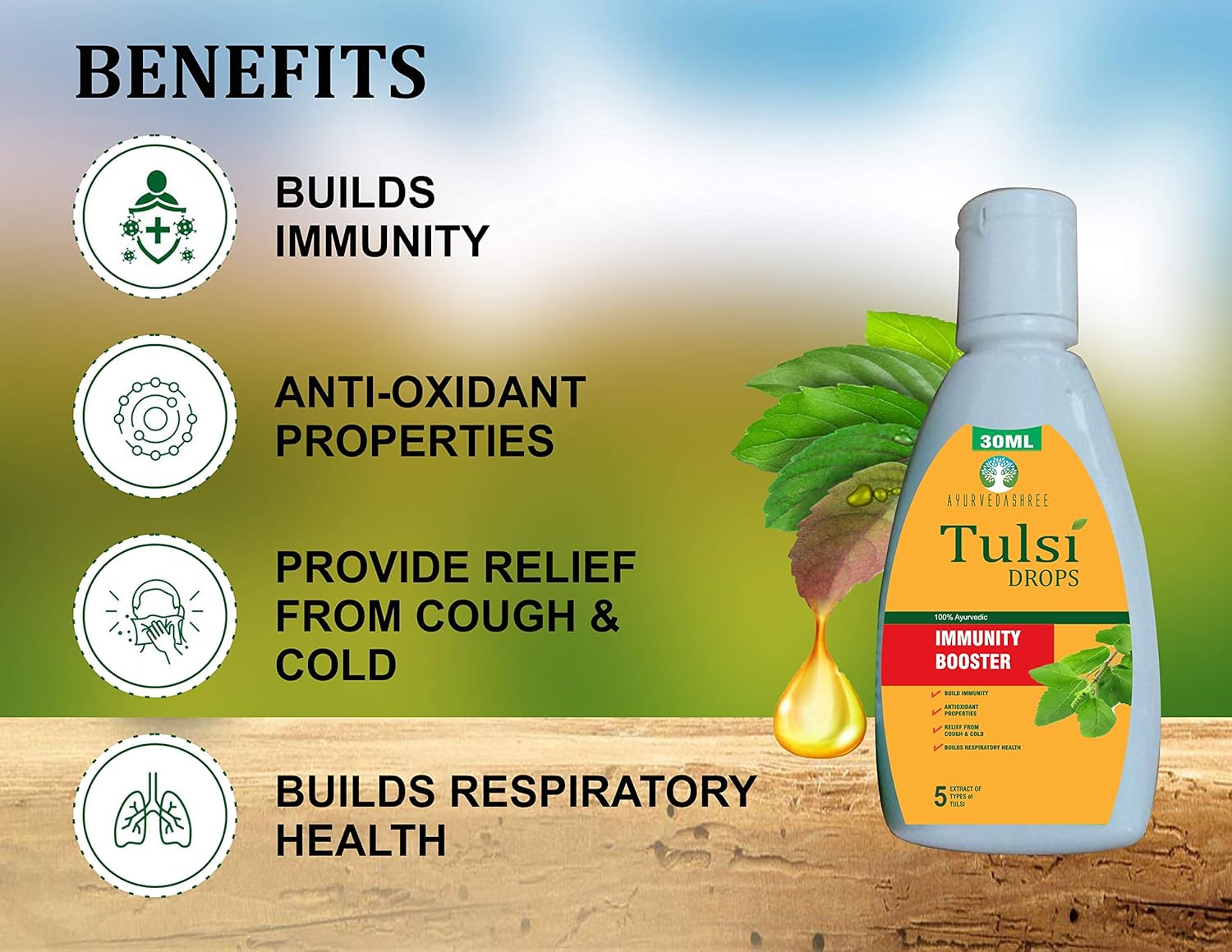 Certified Rare Tulsi Holy Basil Immunity Booster Drops 30 ML Pack - Natural 5 Varieties of Tulsi