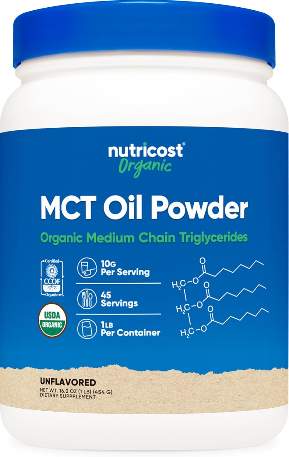 Certified USDA Organic MCT Oil Powder - 1 LB, Zero Net Carbs - Ideal for Keto and Ketogenic Diets