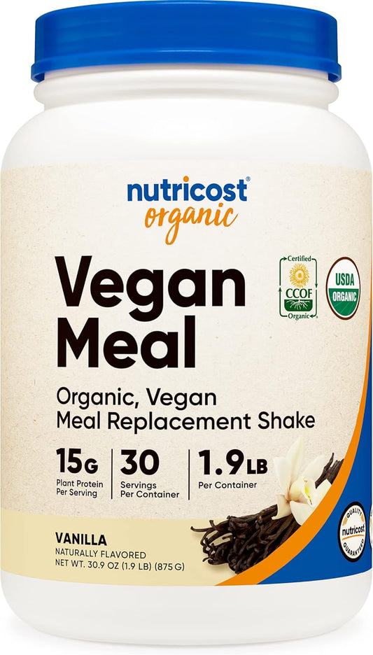 Certified USDA Organic Vanilla Vegan Meal Replacement Shake Powder - Gluten Free by Nutricost