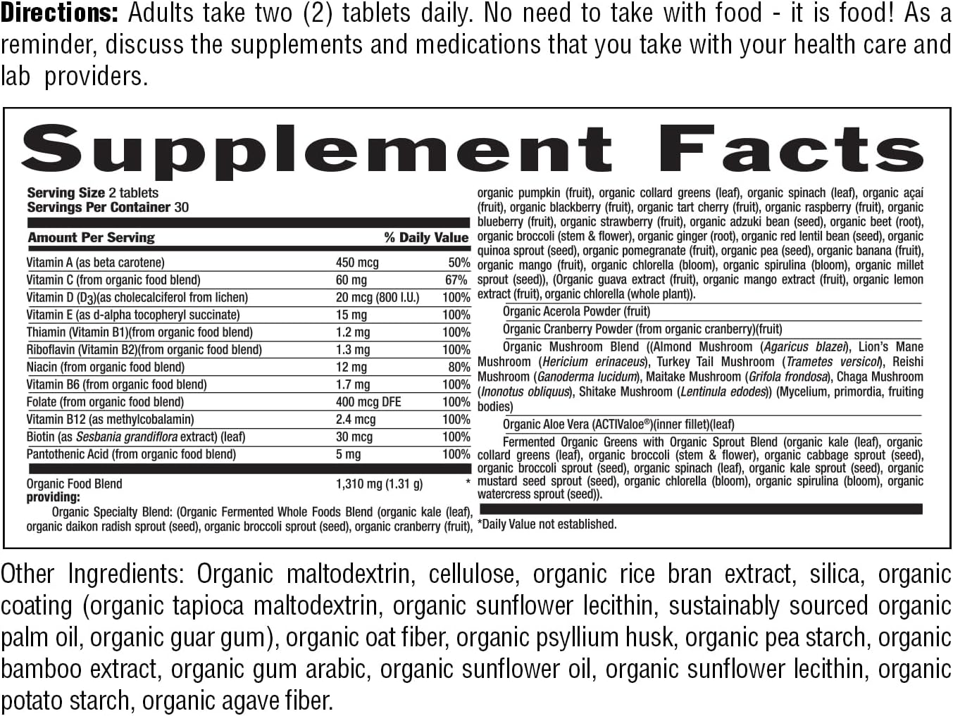 Certified USDA Organic Women's Multivitamin with 1,300mg Organic Whole Foods - Gluten Free & Vegan - 60 Tablets