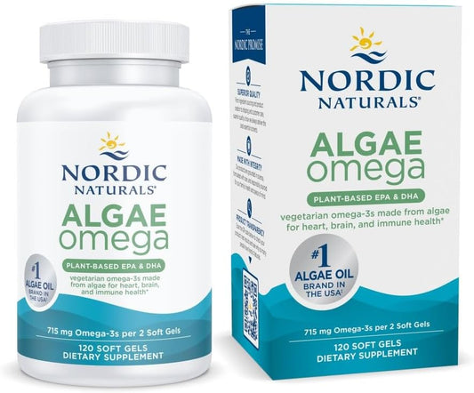 Certified Vegan Algae Omega-3 Soft Gels - 715 mg - Plant-Based EPA & DHA - Heart, Eye, Immune & Brain Health - Non-GMO - 60 Servings
