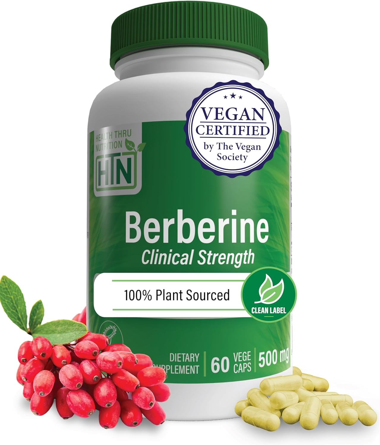 Certified Vegan Berberine HCl 500mg - Clinical Strength - Non-GMO - Gluten & Soy Free - 60 Servings - 3rd Party Tested