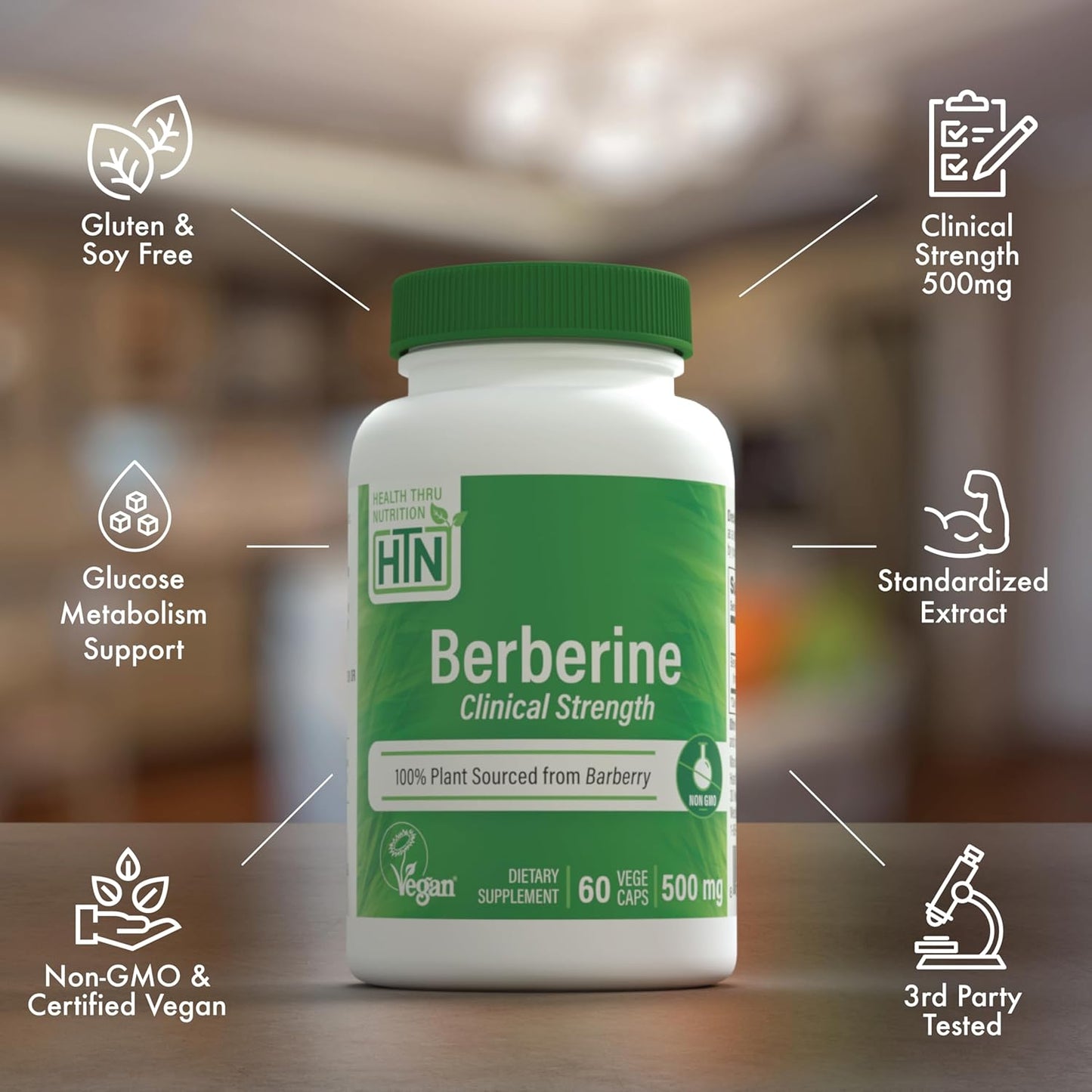 Certified Vegan Berberine HCl 500mg - Clinical Strength - Non-GMO - Gluten & Soy Free - 60 Servings - 3rd Party Tested