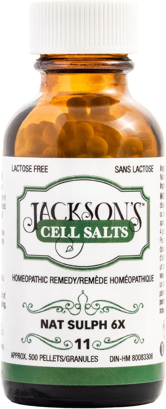 Certified Vegan Natrum Sulphuricum 6X Cell Salt #11 - 500 Pellet Bottle, Lactose-Free Formula
