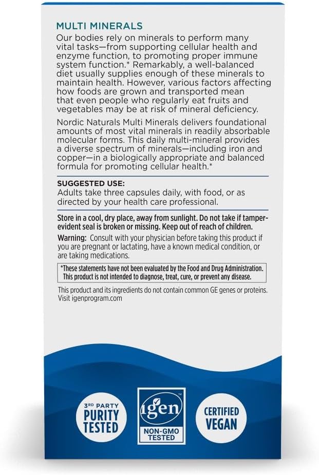 Certified Vegan Nordic Naturals Multi Minerals Capsules, 90 Count, Non-GMO, 11 Essential Minerals for Optimal Health & Wellness