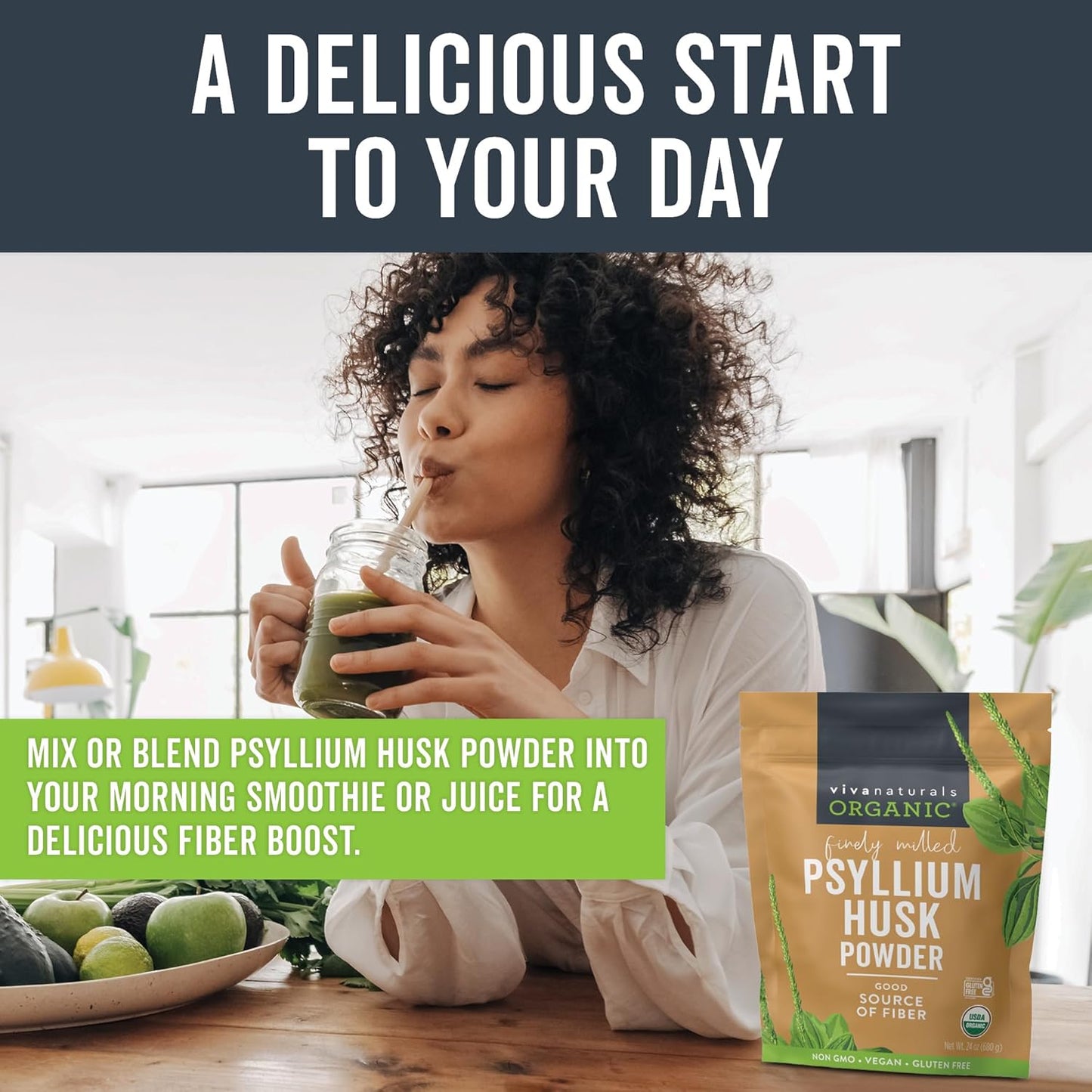 Certified Vegan Organic Psyllium Husk Powder - 24 oz Superfood for Gluten-Free Baking & Smoothies - Keto and Paleo Friendly