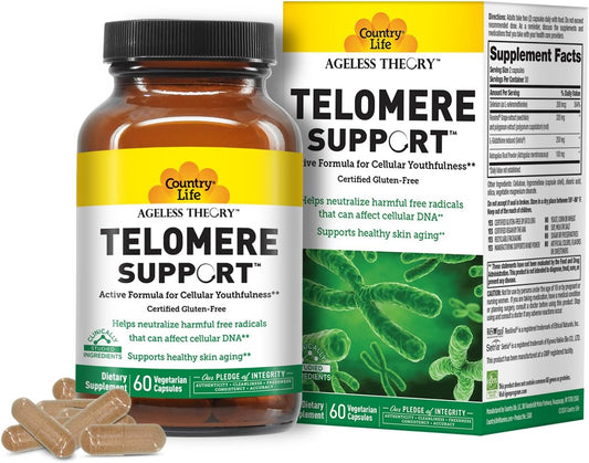 Certified Vegan Telomere Support Supplement with Resvinol Grape Extract - Anti Aging - Immune & Cardiovascular - 60 Capsules