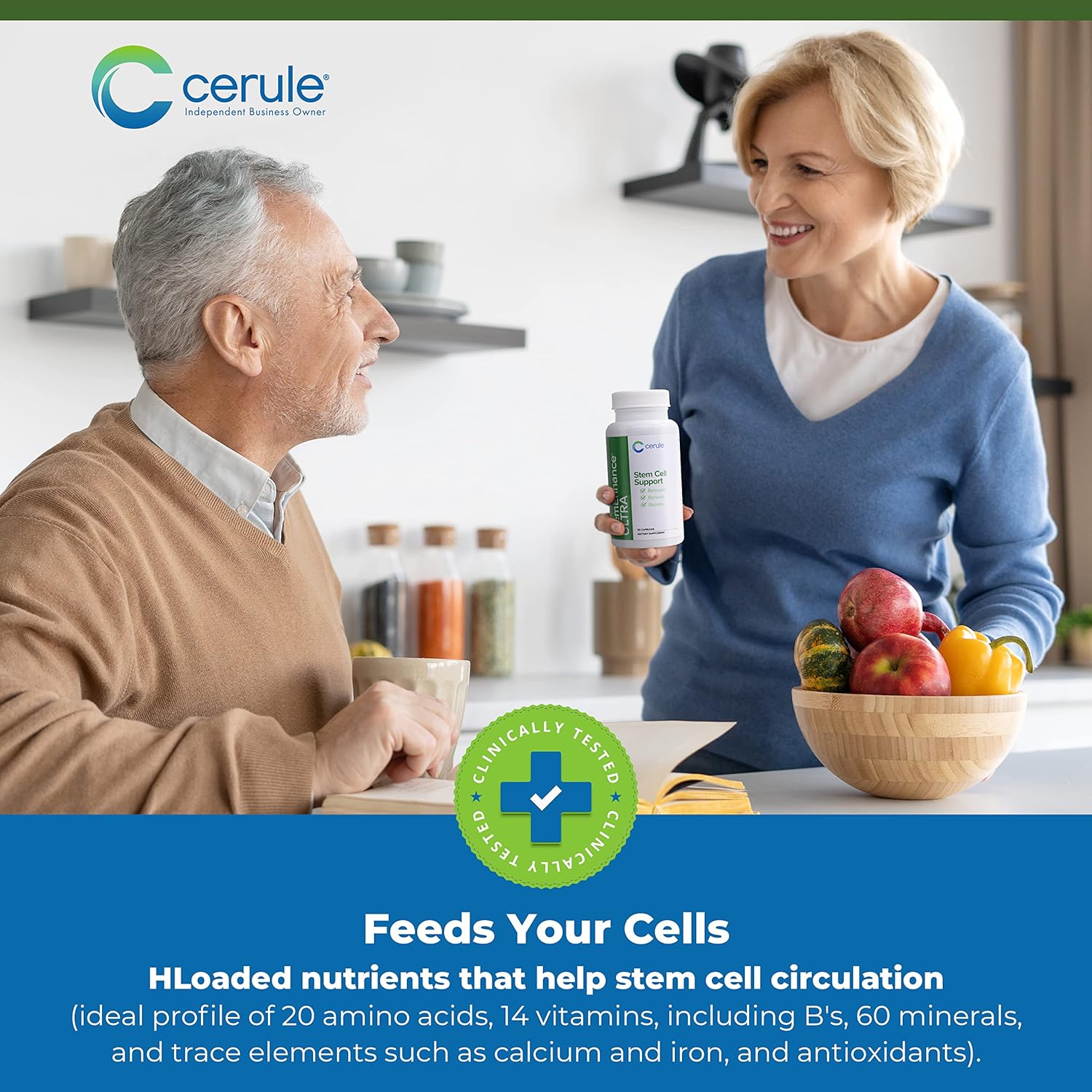 Cerule Stem Cell Support Supplement with Freshwater Microalgae and Marine Macroalgae for Healing & Stem Cell Production