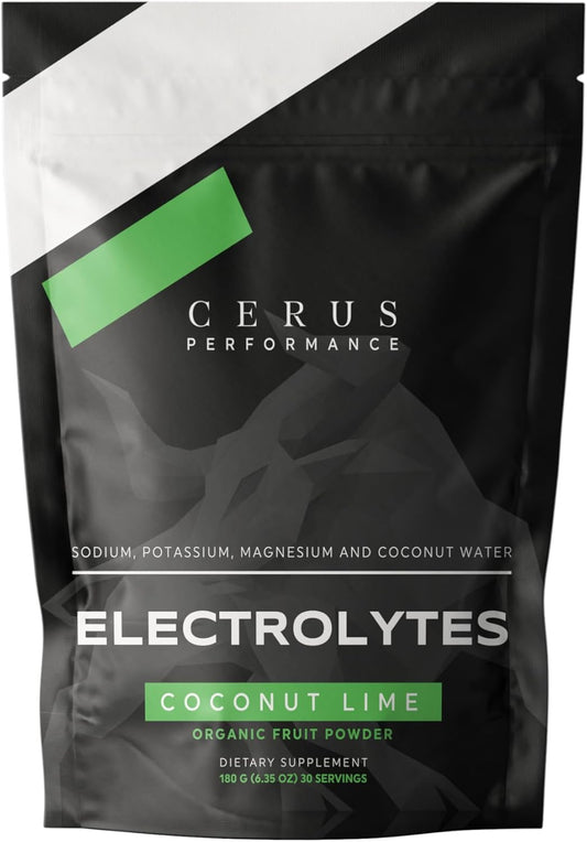 Cerus Performance Electrolyte Powder - Coconut Lime Flavor, 30 Servings, Zero Sugar, Enhanced with Coconut Water & Real Fruit for Endurance & Recovery