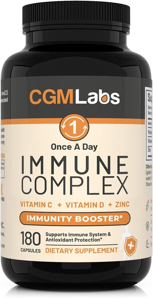 CGMLABS Immune Complex - Vitamin C 900mg, Vitamin D3 2500IU, Zinc 25mg - 180 Capsules, Once Daily