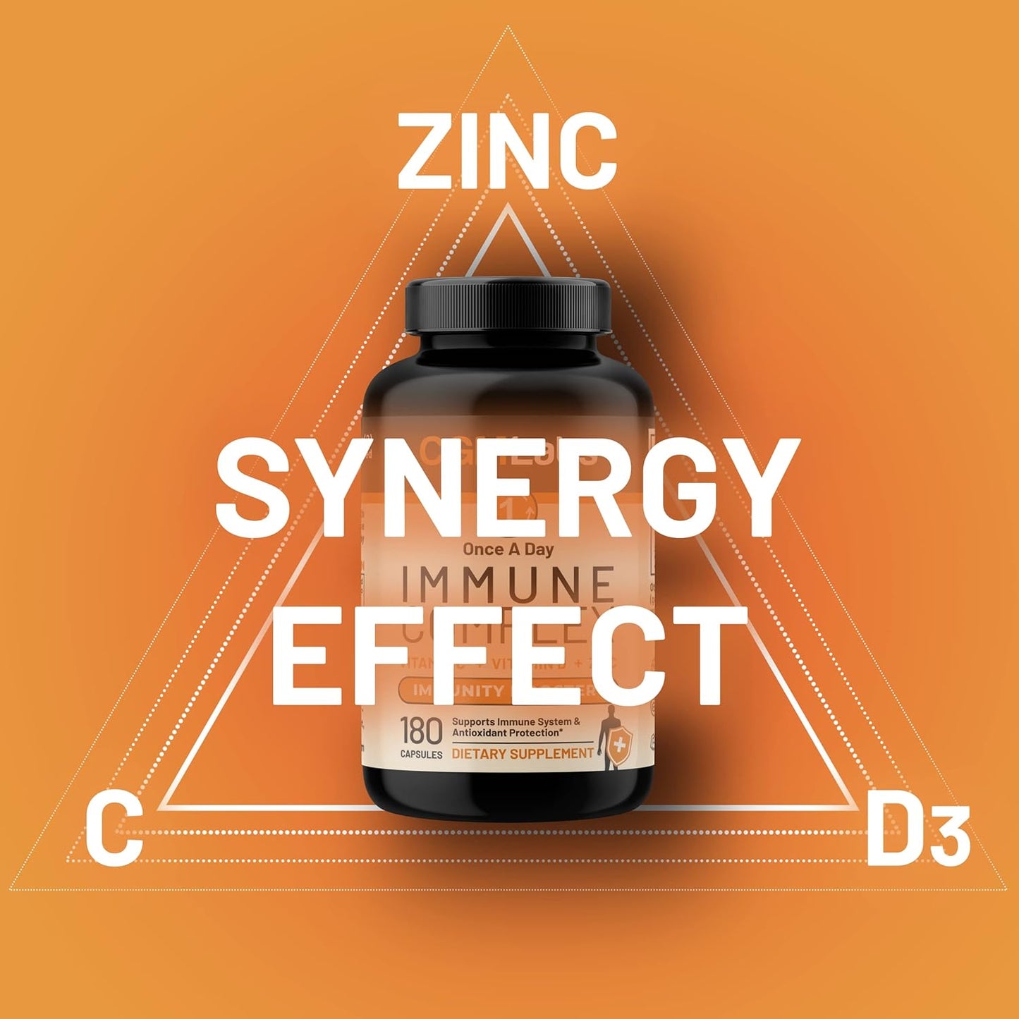CGMLABS Immune Complex - Vitamin C 900mg, Vitamin D3 2500IU, Zinc 25mg - 180 Capsules, Once Daily