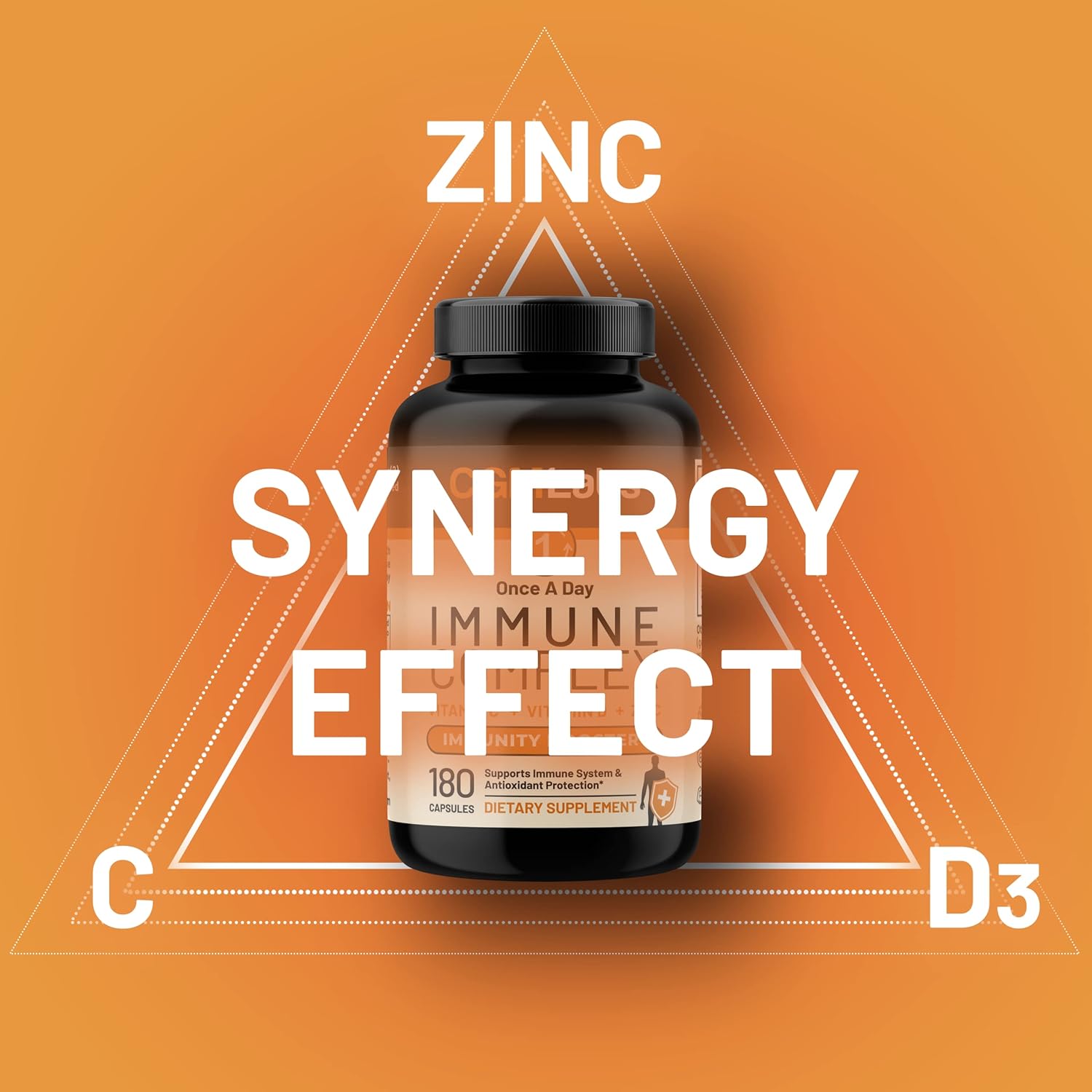 CGMLABS Immune Complex - Vitamin C 900mg, Vitamin D3 2500IU, Zinc 25mg - 180 Capsules, Once Daily