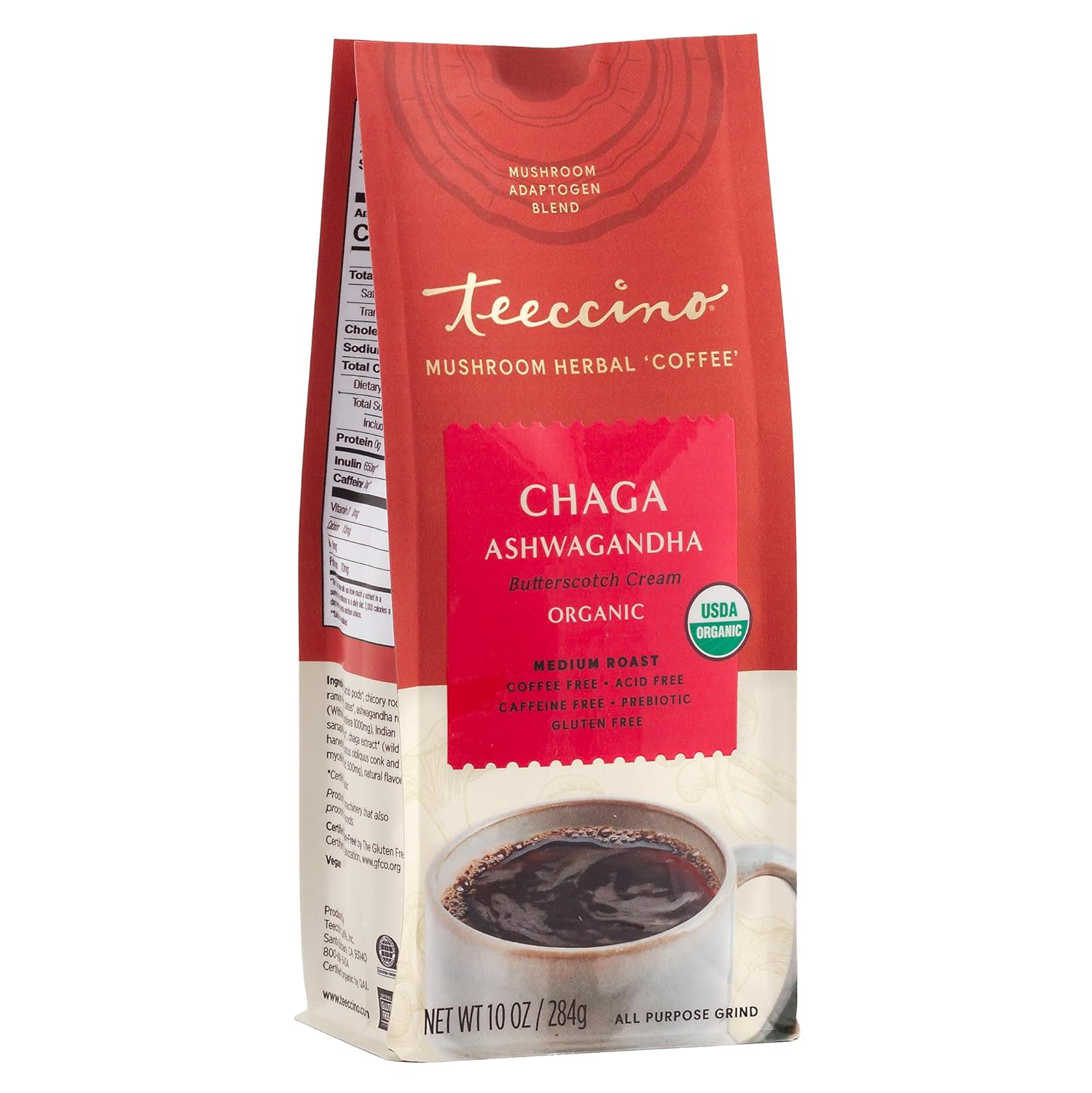 Chaga Ashwagandha Tea & Coffee Alternative Bundle - Butterscotch Cream Flavor, Caffeine-Free, Acid-Free, Adaptogenic Herbal Mushroom Drink
