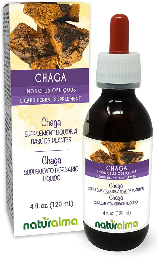 Chaga Mushroom Alcohol-Free Tincture - 4 fl oz Liquid Extract Drops - Herbal Supplement Vegan Friendly