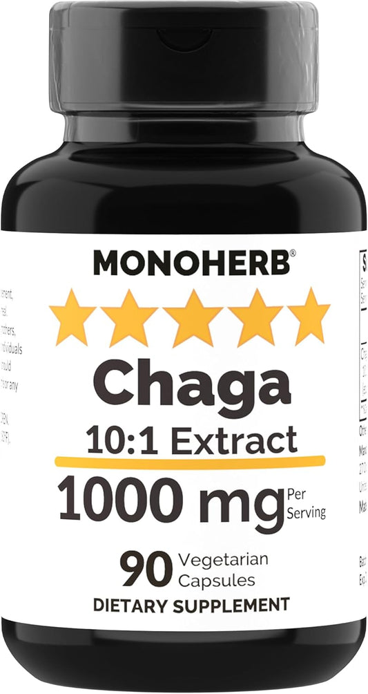 Chaga Mushroom Extract 1000mg - 90 Vegetarian Capsules by MONOHERB - BoostGo Australia