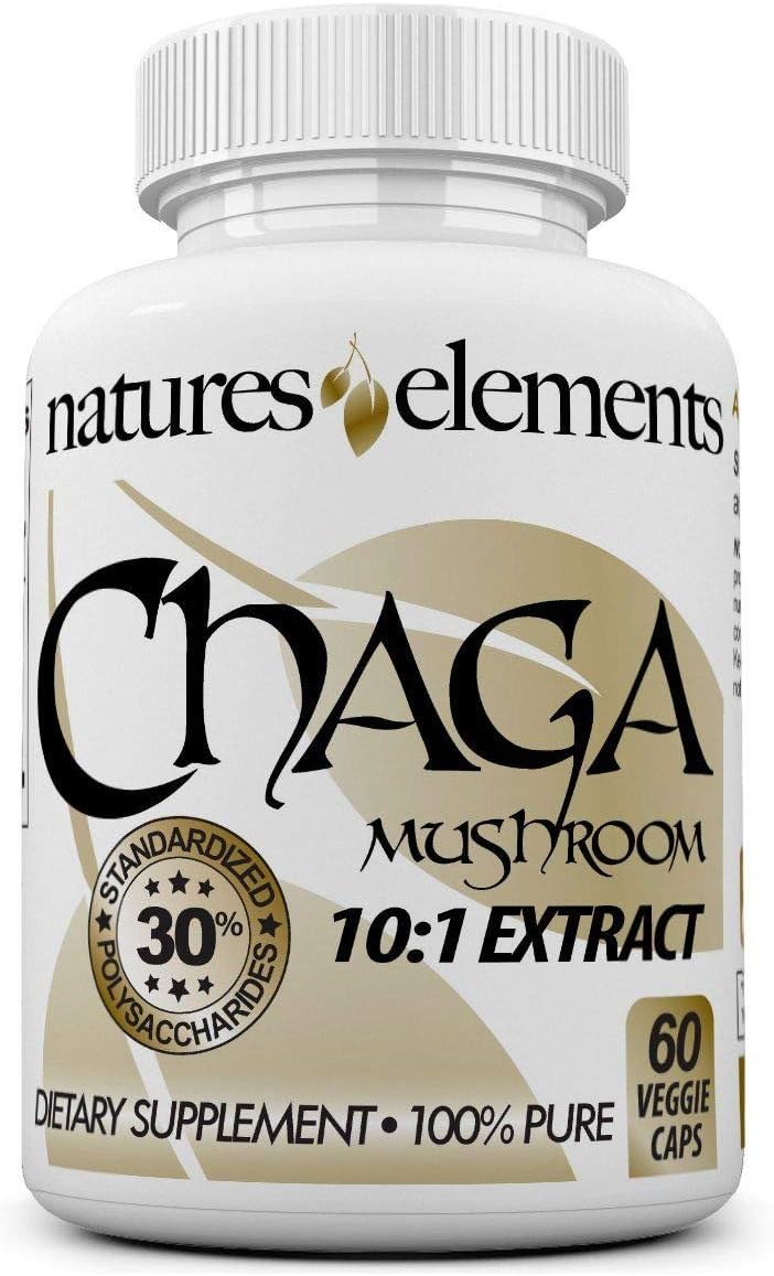 Chaga Mushroom Extract Capsules - Immune Support Supplement - Standardized 10:1 Extract - 30% Polysaccharides - 1 Month Supply - 500mg Veggie Capsules