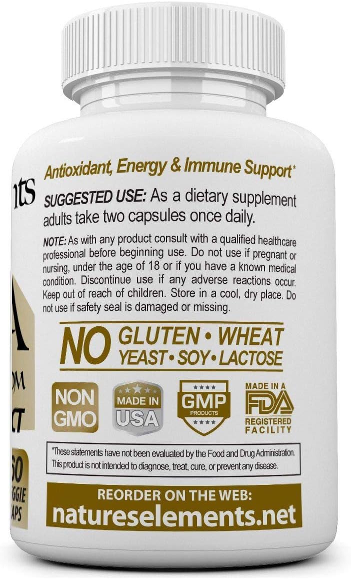 Chaga Mushroom Extract Capsules - Immune Support Supplement - Standardized 10:1 Extract - 30% Polysaccharides - 1 Month Supply - 500mg Veggie Capsules