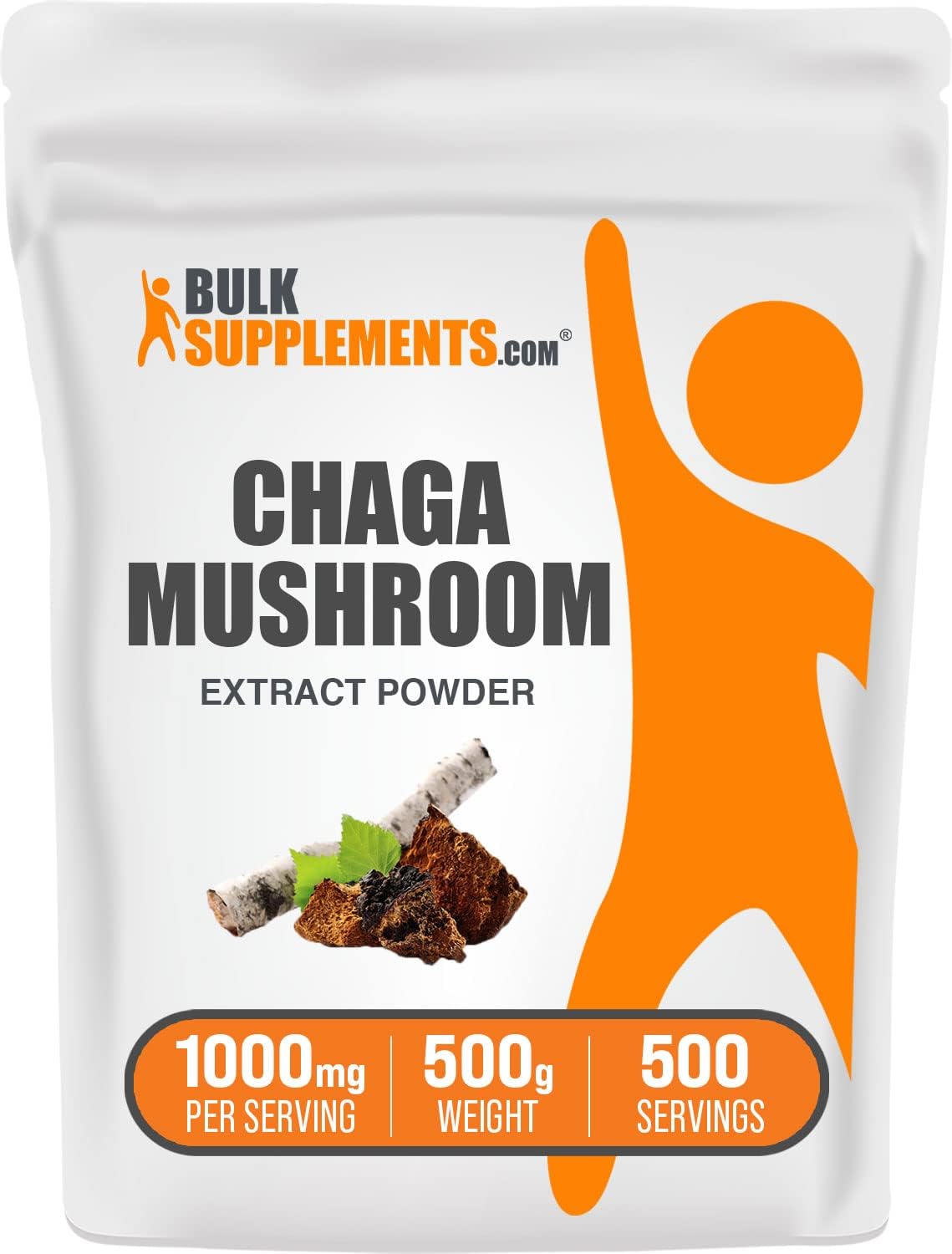 Chaga Mushroom Extract Powder for Immune Support - 1000mg per Serving, 500g - Gluten Free Supplement Powder