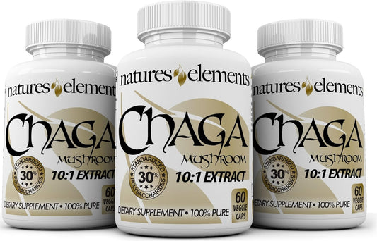 Chaga Mushroom Immune Support Supplement - Pack of 3 - High Antioxidant - 10:1 Extract - 30% Polysaccharides - 500mg Capsules - 3 Month Supply - BoostGo Australia