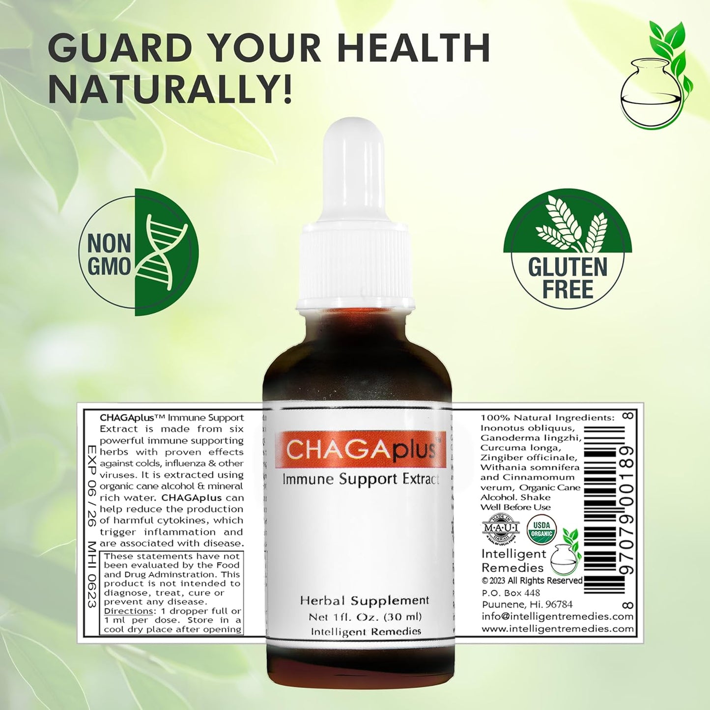 CHAGAplus Immune System Booster with Chaga Mushroom Extract, Reishi, Turmeric & Ashwagandha - 30ml