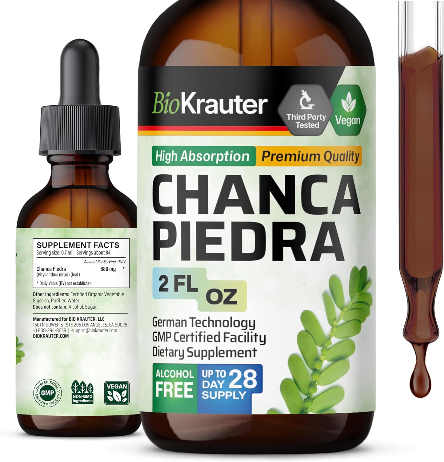 Chanca Piedra Herbal Tincture for Kidney Health - Stone Breaker & Gallbladder Cleanse Liquid - Vegan, Alcohol & Sugar Free - 2 Fl Oz