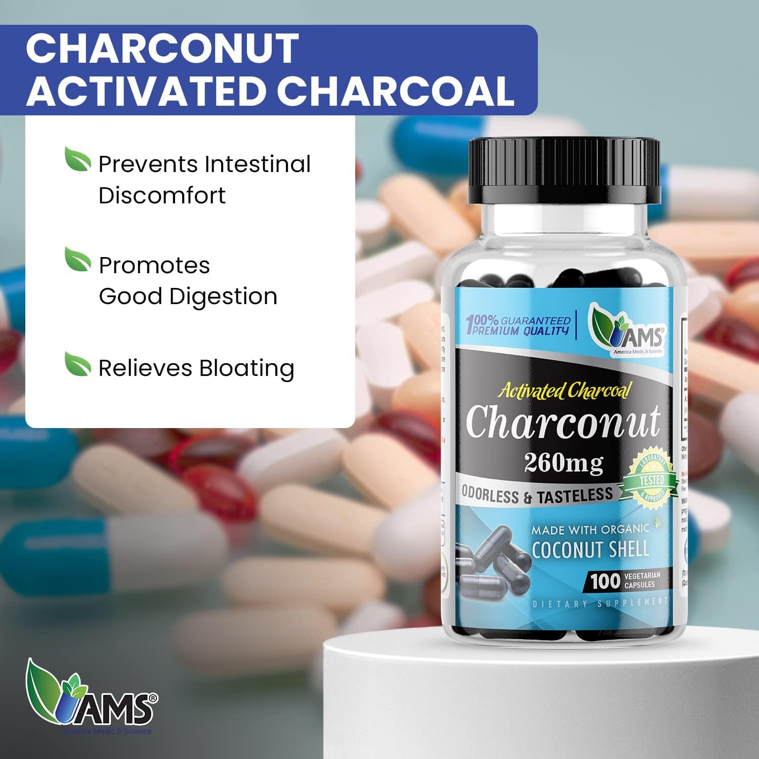 Charconut 1680mg (200 Capsules) | Activated Charcoal & Coconut Husk Supplement | Supports Digestive Health, Gas & Bloating Relief for Men & Women