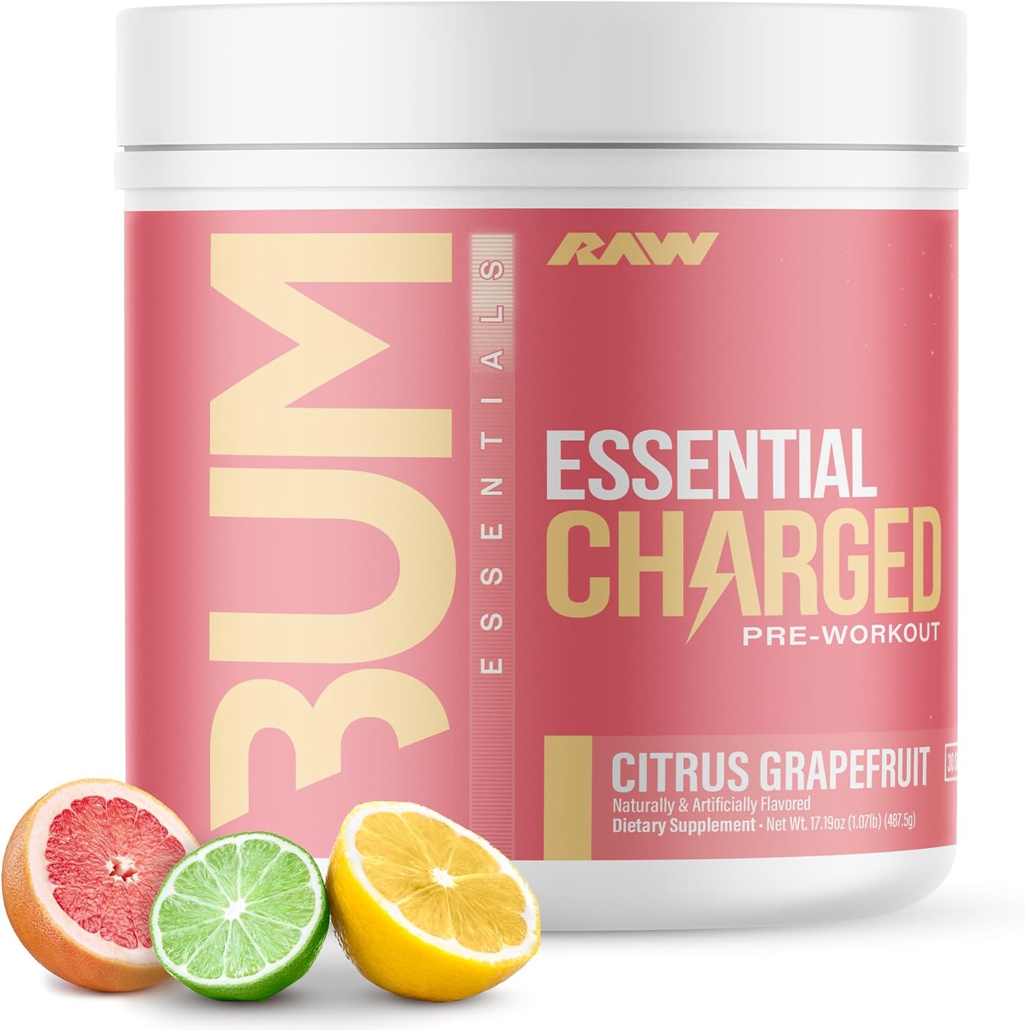 Charged Citrus Grapefruit Pre-Workout Powder - Boosts Focus, Mood, Performance - Caffeine, Alpha-GPC, L-Citrulline, Beta Alanine - 25 Servings - BoostGo Australia