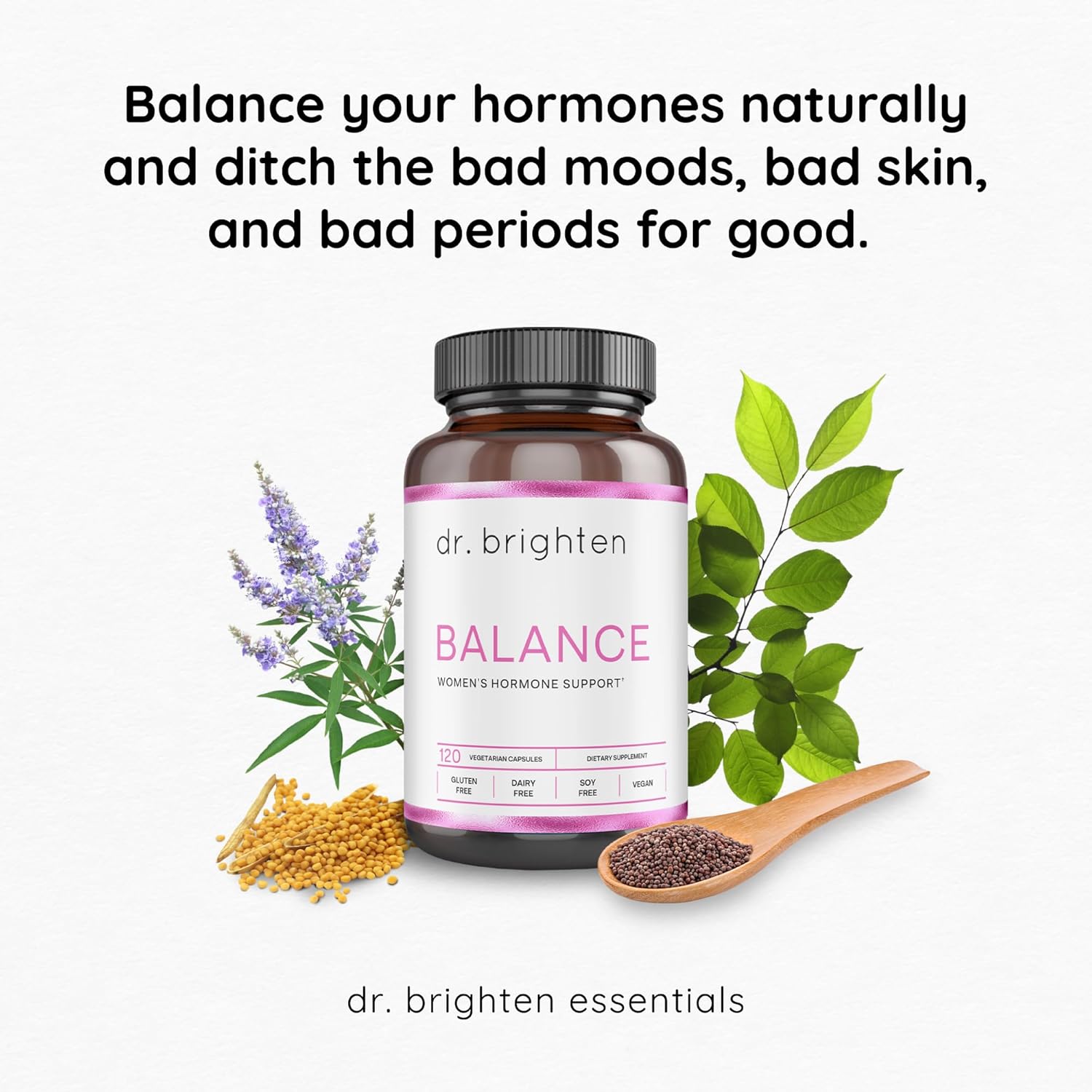 Chasteberry and DIM Hormone Balance Supplement for Women - Targets Hormonal Acne, Period Issues, & PMS - Vegan & Non-GMO Formula by Dr. Brighten Balance