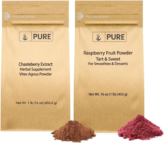 Chasteberry Extract and Raspberry Fruit Powder Bundle - 1 lb Each, Gluten-Free, Non-GMO, Pure Ingredients
