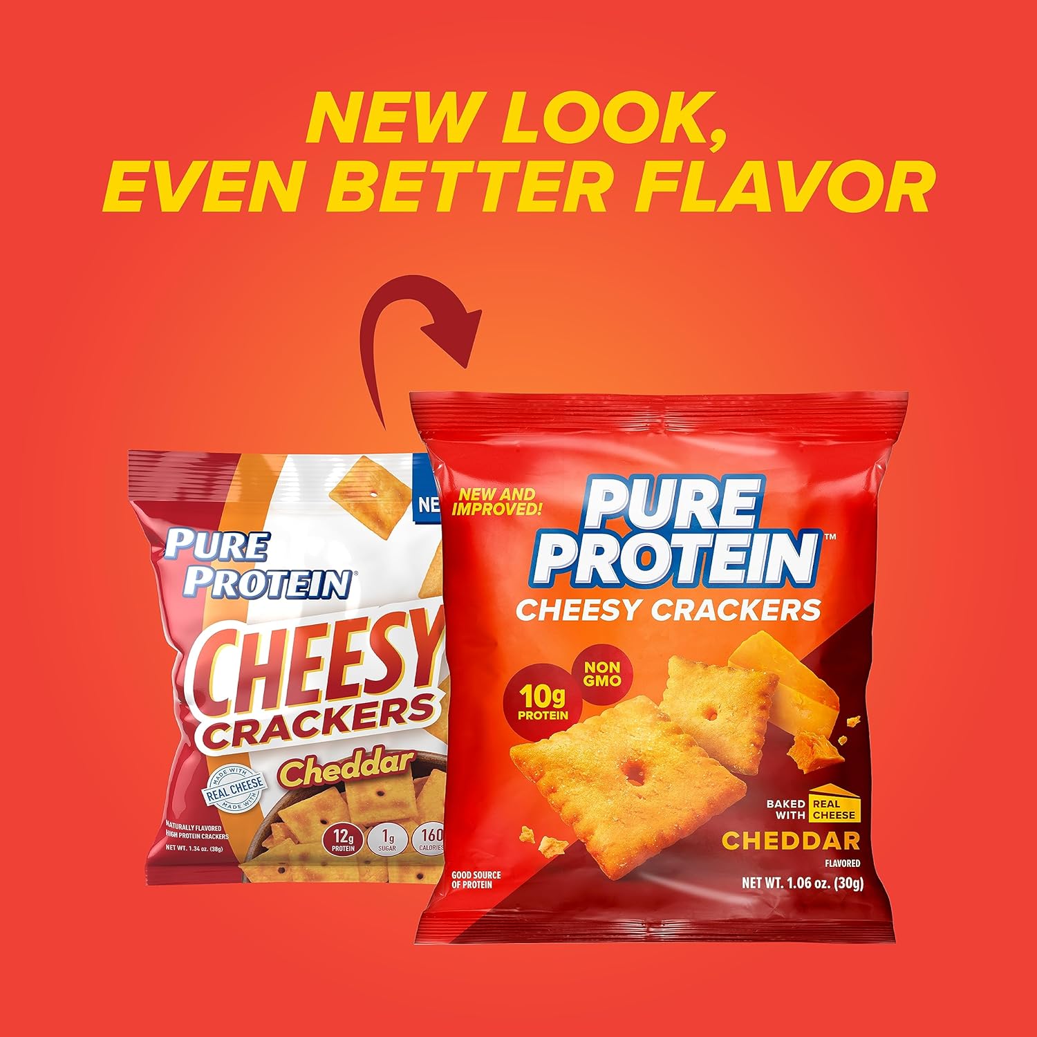 Cheddar Cheese High Protein Crackers, 10g Protein, 12 Pack, 1.06 oz - Healthy Snack