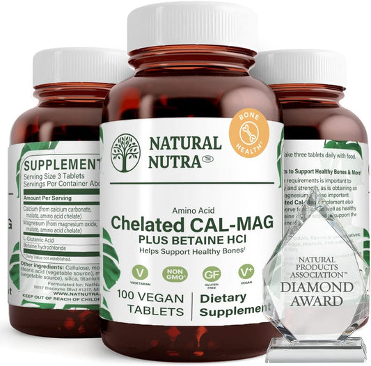 Chelated Cal Mag Supplement with Betaine HCL, Bone Strength & Density, Muscle Health, Teeth, Cardiovascular & Nerve Support