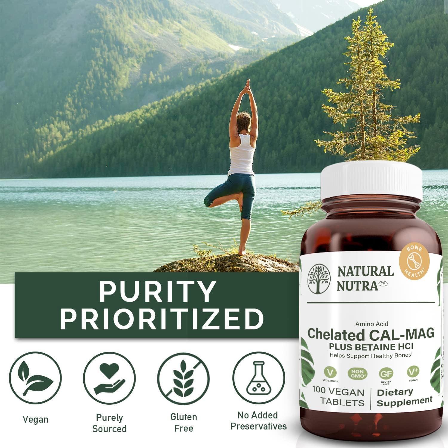 Chelated Cal Mag Supplement with Betaine HCL, Bone Strength & Density, Muscle Health, Teeth, Cardiovascular & Nerve Support