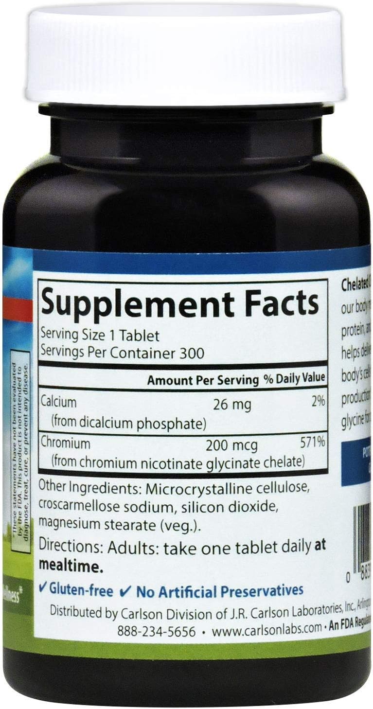 Chelated Chromium 200 mcg Tablets for Energy & Wellness - Superior Absorption Formula - 300 Count