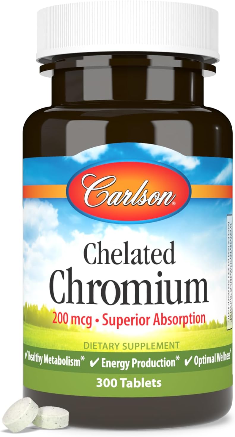 Chelated Chromium 200 mcg Tablets for Energy & Wellness - Superior Absorption Formula - 300 Count