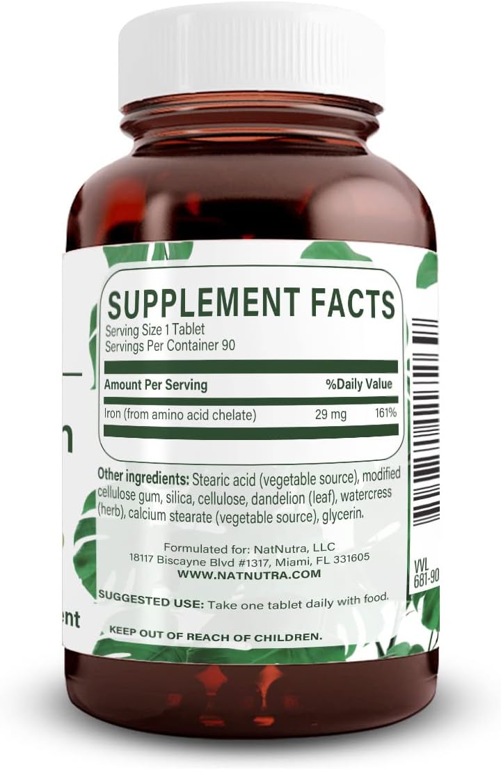 Chelated Iron Supplement for Men and Women - Promotes Healthy Nails, Hair Growth, and Skin - Gluten Free - 90 Tablets