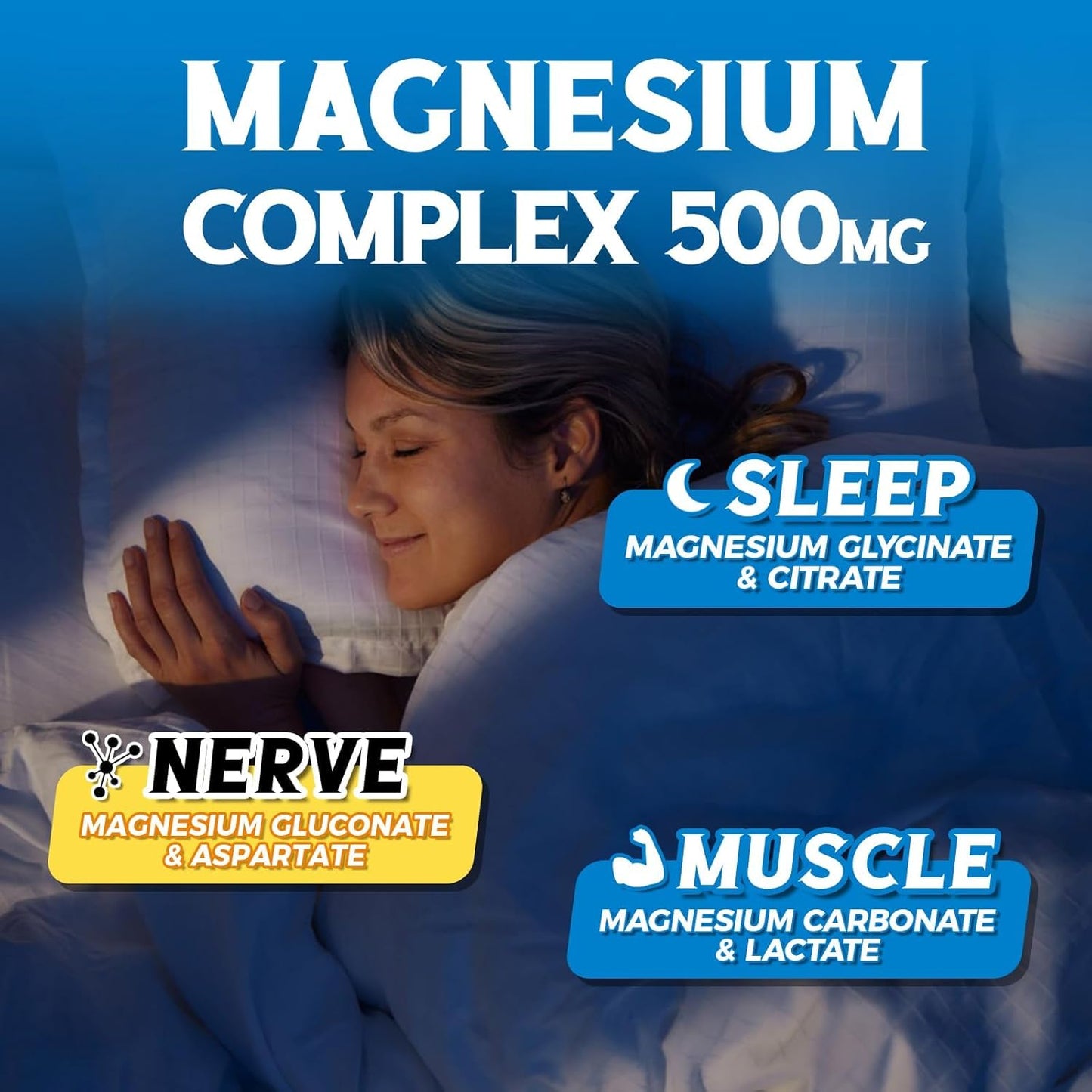 Chelated Magnesium Complex 500mg for Sleep, Calm & Muscle - 6-in-1 Formula for Maximum Absorption - 120 Vegan Capsules - No Magnesium Oxide