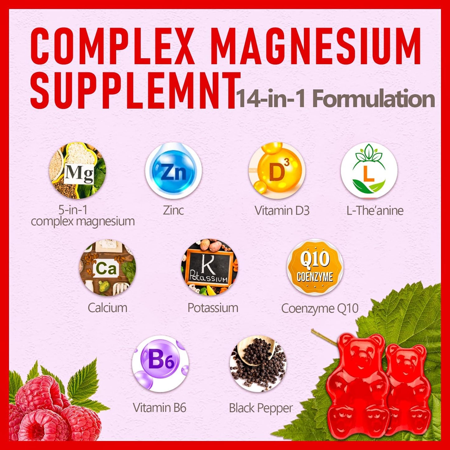 Chelated Magnesium Complex Gummies with Potassium for Bone, Heart, Muscle, Immune Support & Energy - Vegan Formula for Sleep & Digestion