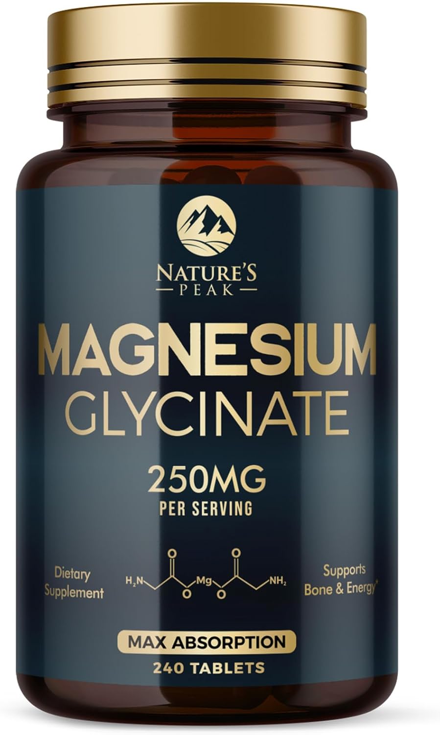 Chelated Magnesium Glycinate Supplement for Bone, Muscle, and Heart Health - Non-GMO Nature's Peak Magnesium Pills, 240 Tablets