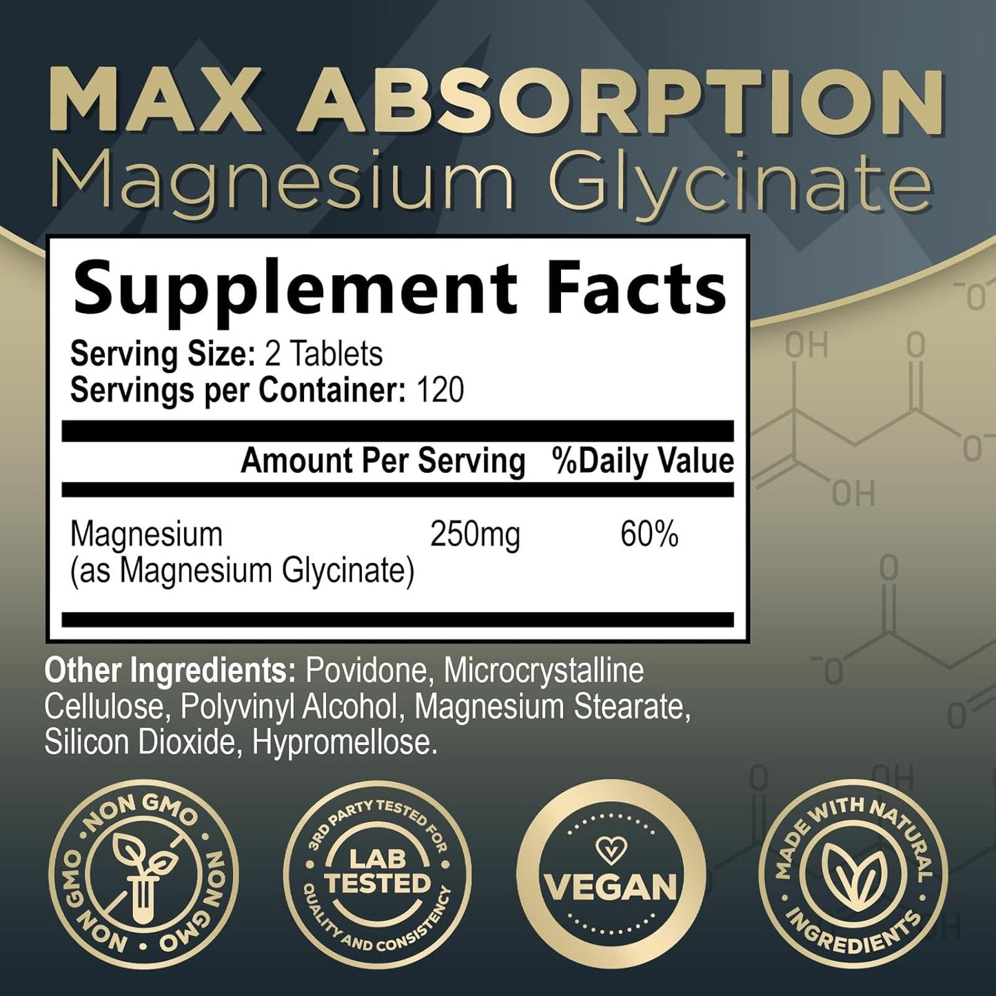 Chelated Magnesium Glycinate Supplement for Bone, Muscle, and Heart Health - Non-GMO Nature's Peak Magnesium Pills, 240 Tablets