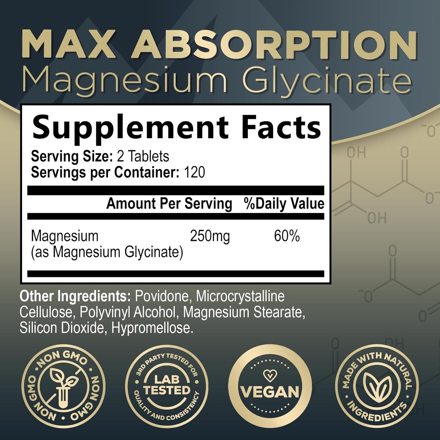 Chelated Magnesium Glycinate Supplement for Bone, Muscle, and Heart Health - Non-GMO Nature's Peak Magnesium Pills, 240 Tablets
